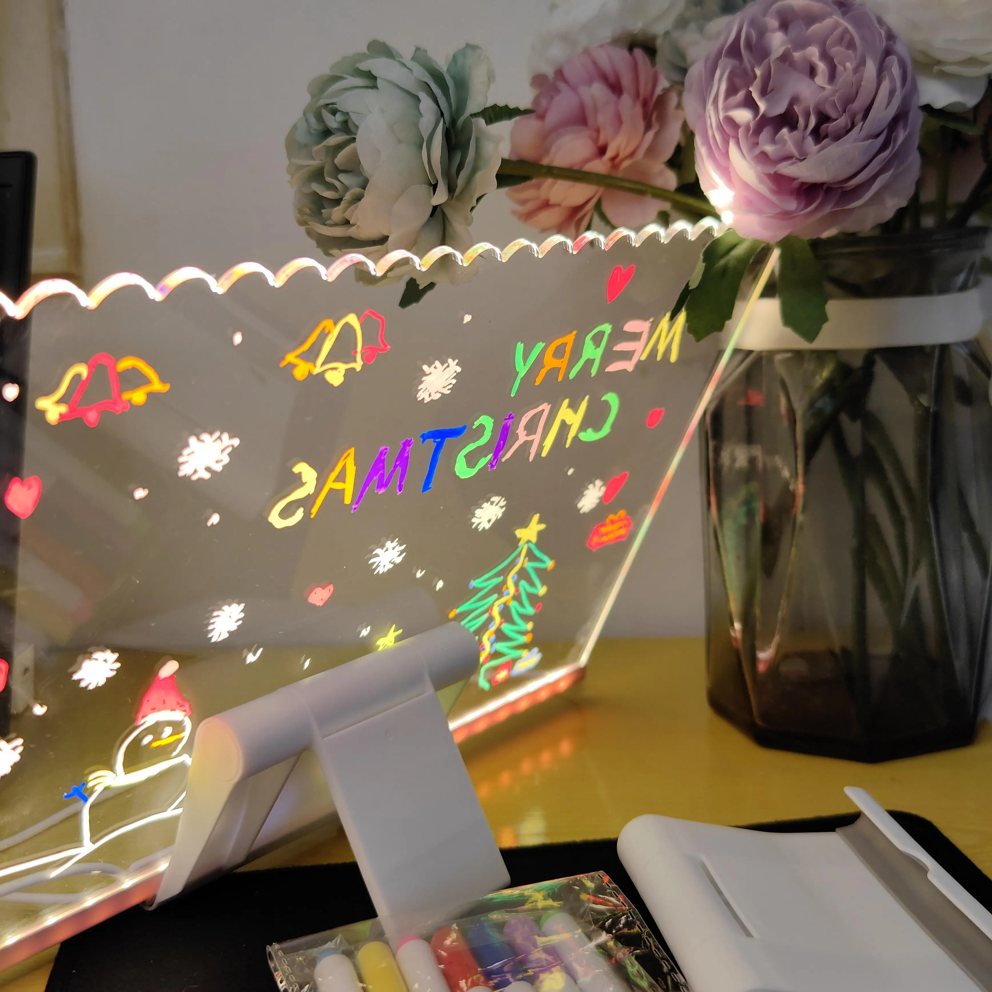 3D Custom Night Light Note Board Mini Lighted Blackboard Luminous Erasable DIY Acrylic Paint Rewritable LED Message Board