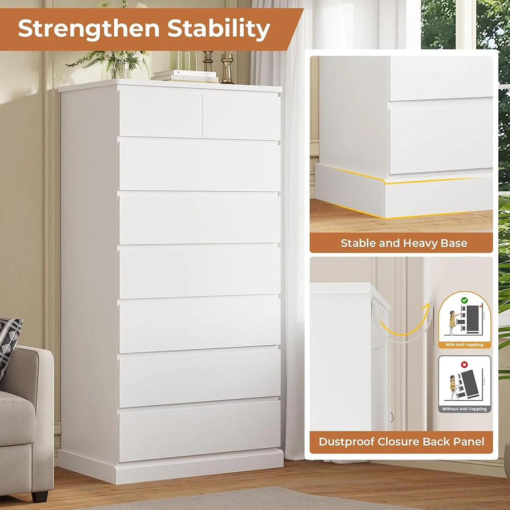 product nu deco white modern wood panel tall dresser 596 8 drawers bedroom chest storage cabinet closet organizer hallway-5