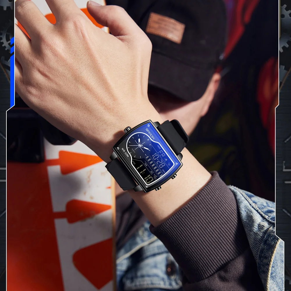 Sanda 6163 Luxury Men's Quartz Watch - Stylish Digital Analog with