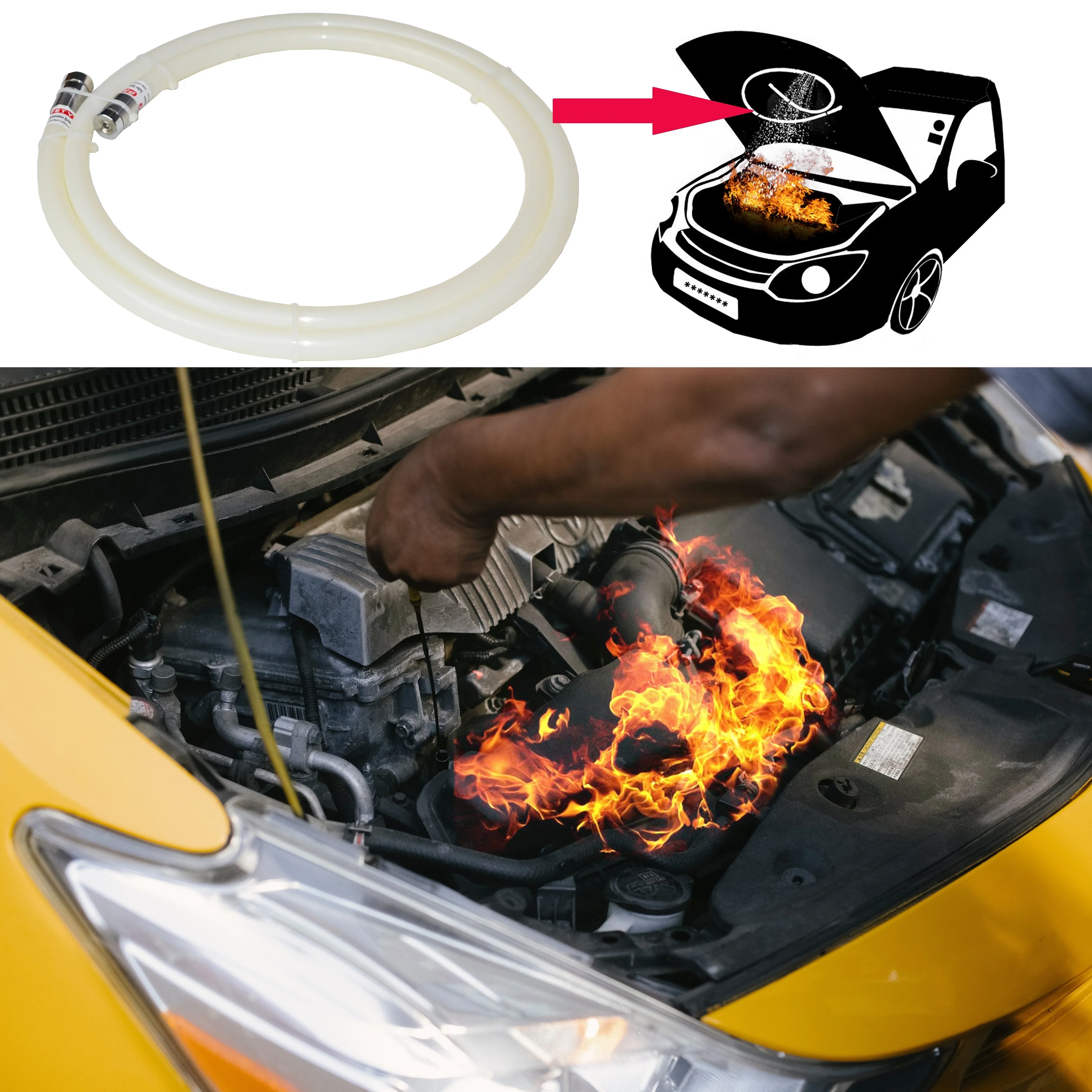 自動車用エンジン火災チューブ 消火器 CE認証・耐温度-40℃〜+90℃