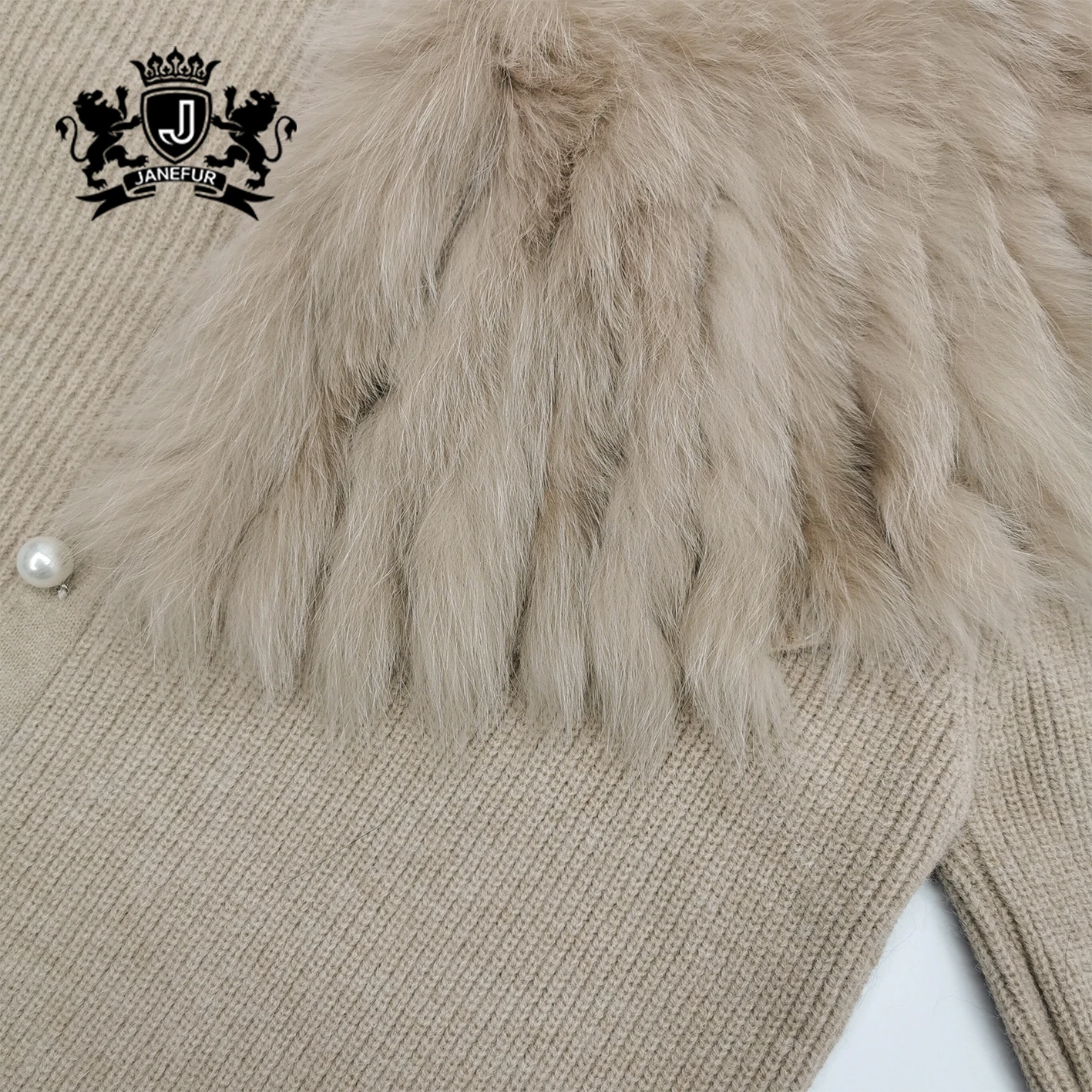 Janefur Knitted Cardigan with Real Fox Fur Collar