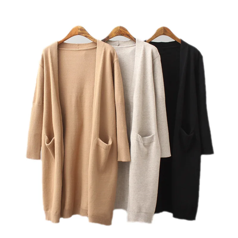 Wholesale High Quality Fashion Women Pocket Cardigans for Ladies Knit Long Cardigan Sweater From