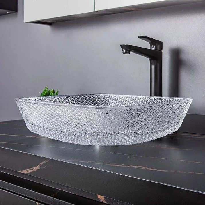 Transparent Square Glass Wash Basin Modern Countertop Bathroom Sink