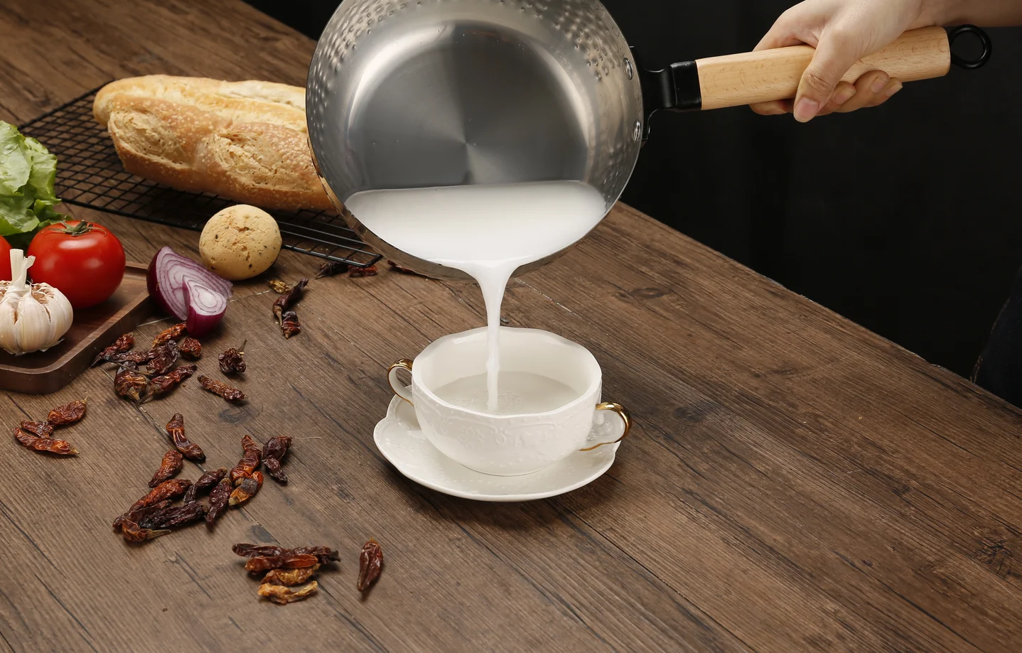 Кухонная посуда в японском стиле, кастрюля для приготовления супа, соуса из нержавеющей стали, кастрюля для ресторана с деревянной ручкой