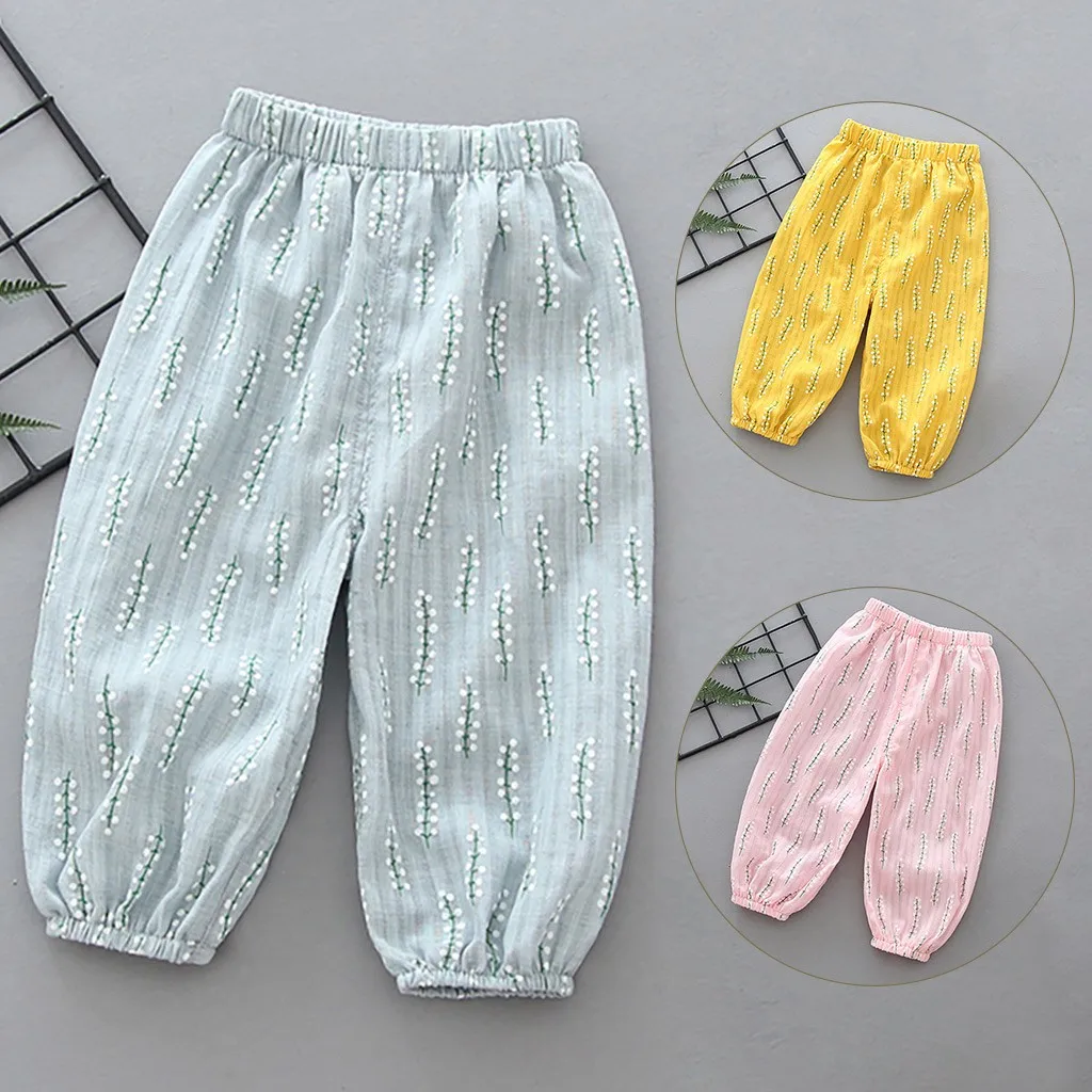 Kids Baby Girls Boys Comfy Mosquito Proof Lantern Pants Thin Cotton Hemp Air Conditioning Pants