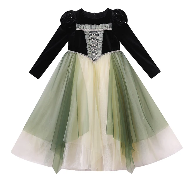 Good Quality Winter Long Sleeved Laced Criss-cross Tulle Girls Princess Dress Formal With Children Girls