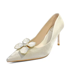Pearl Bridal Wedding Luxury Dress Pointed End Ladies High Heel Shoes Women Sandal Office Stiletto Rhinestone Heels Designer