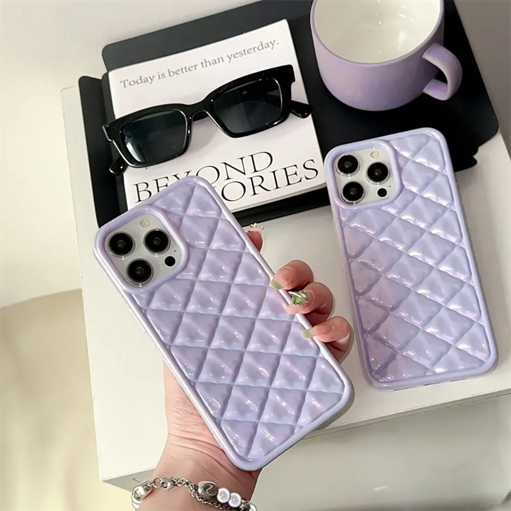 Laudtec Sjk702 Laser Mobile Phone Case Diamond Lattice Stamp Simple Pure Colour Cover For Iphone 16 15 14 13 12 11 Plus Pro Max