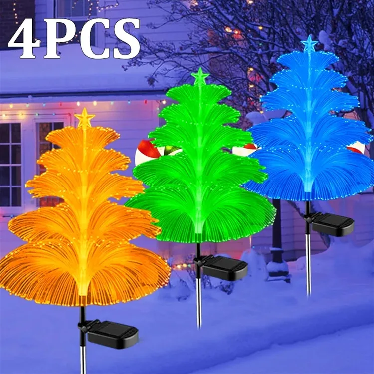 Solar Powered Led Light Outdoor Five Layer Xmas Tree Shaped Jellyfish Lawn Light IP65 Waterproof Garden Walkway Light