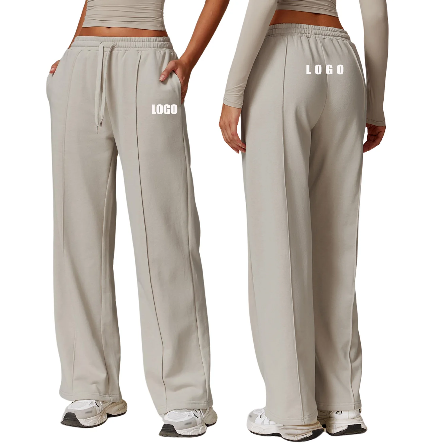 Women's Fitness Joggers Pants Baggy Casual Straight Wide Leg Drawstring Elastic Sports High Waist Sweatpants for Women