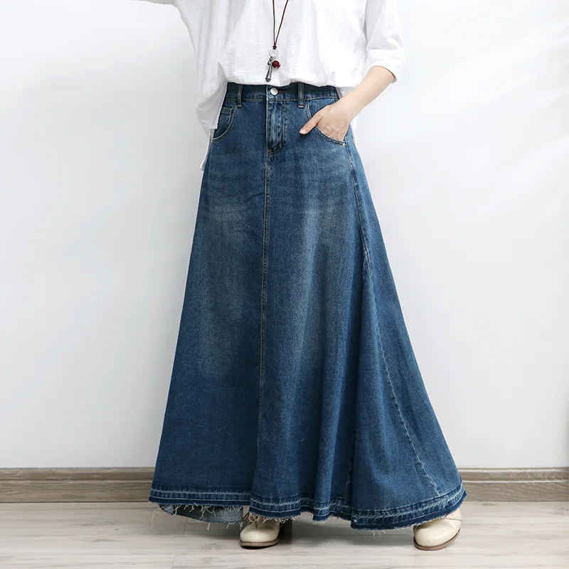 2023 Big Hem M-xxl Long Maxi A-line Skirt Women Elastic Waist Spring ...