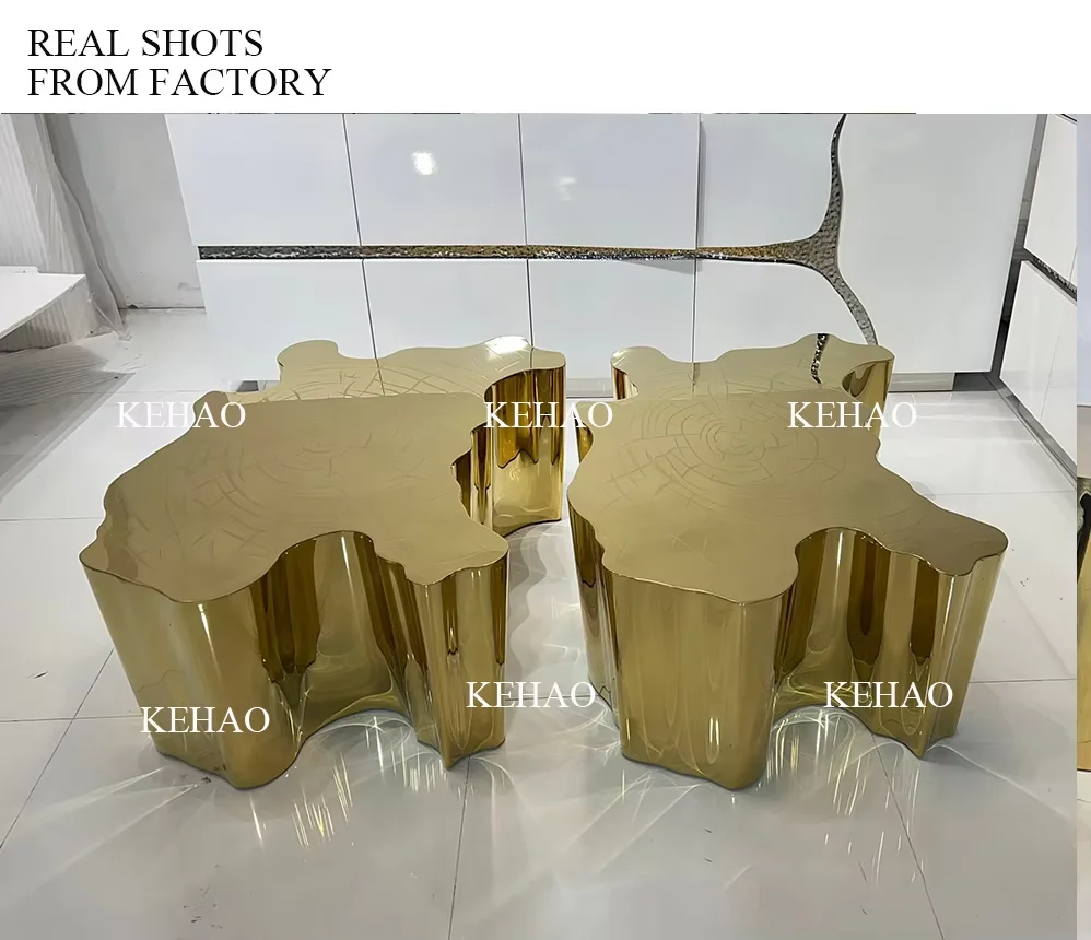 Modern Irregular Golden Tea Table Italian Luxury Furniture Design Center Table With Wheels Gold Stainless Steel Coffee Table