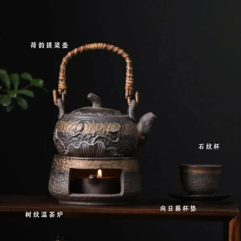 Stoneware Charm of Lotus Loop-handled Teapot Household Single Teapot Old Rock Clay Silver Retro Kung Fu Tea Teaware Teakettle