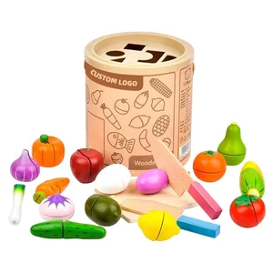 Wooden Pretend Play Children's Fruit Cut Toy Boys and Girls Kitchen Vegetable Cutting Pizza Play House Paste Food Toy