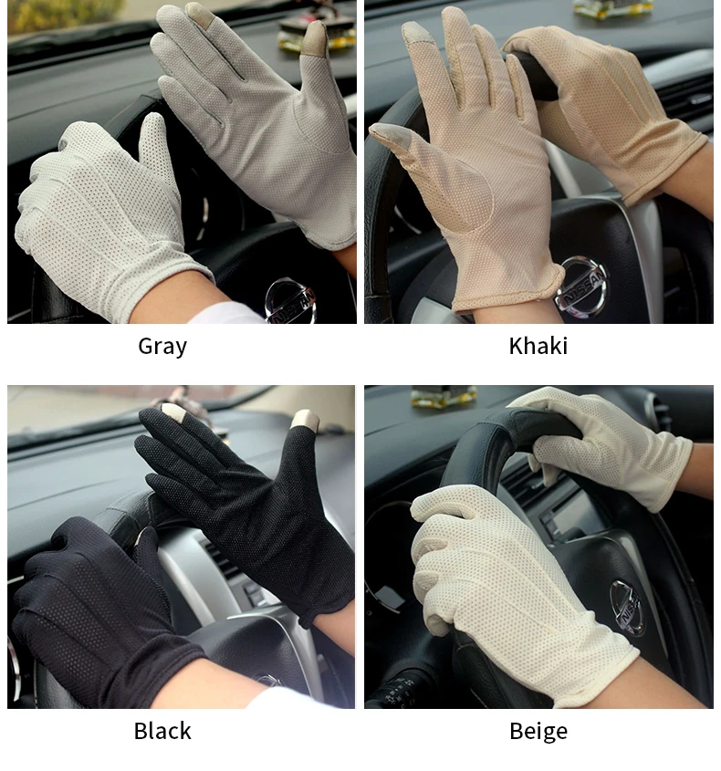 Cotton Touch Screen Sunscreen Gloves Men Thin Breathable Summer Outdoor Short Driving Non Slip