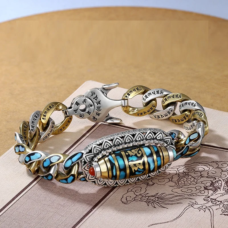 Buddha Turquoise Six Character True Words Nine Eyes Bracelet