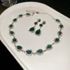 122-piece set green diamond-studded teardrop earrings, necklace