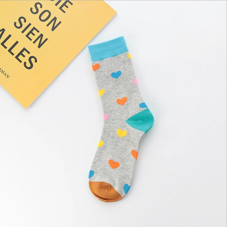 HF women color heart shape long tube versatile college style stockings socks