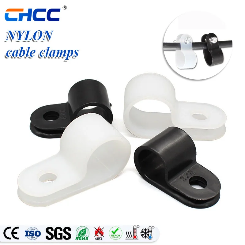 R-Shape Cable Clamp Reusable Nylon Cord Holder Wire Tie Clip Winder Mounting Organizer Wiring Accessories Black/White 100pcs/bag