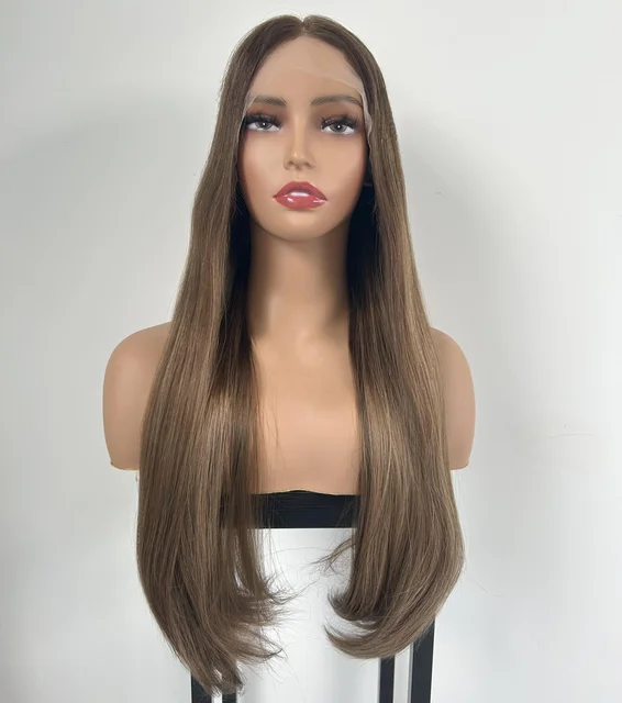 Ready To Ship Shevy Jewish Wigs Highlights Brown Color Straight Lace Top Kosher Sheitel Wigs