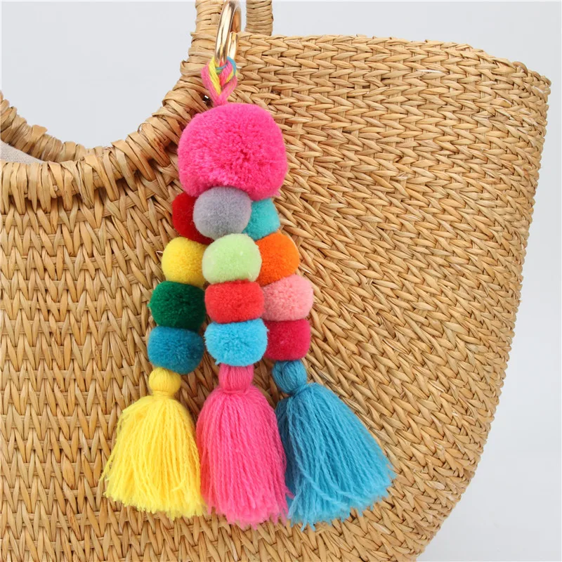 I-BOSOM Colorful Boho Pom Pom Tassel Bag Charm Key Chain (A style) at   Women's Clothing store