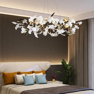 Wholesale Modern D800 Copper Leaf Chandelier White Gold Indoor Decor for Home Hotel Villa Pendant Lights in Stock