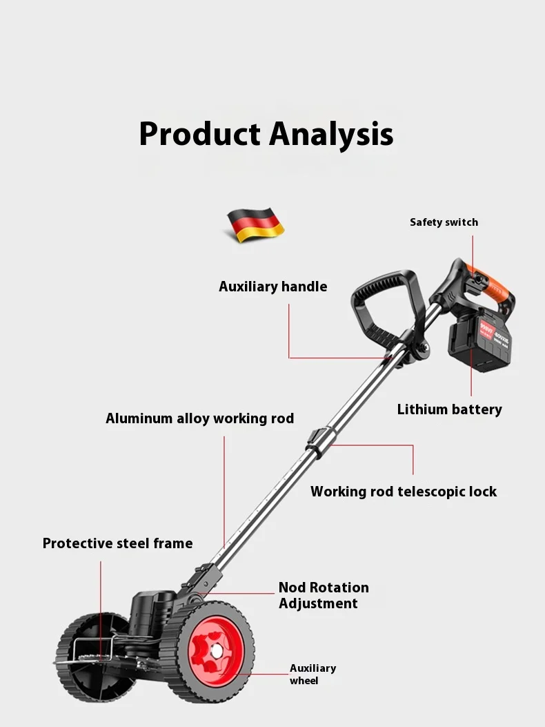 21V Household 2-Stroke Lithium Battery Lawn Mower Efficient Grass Cutting  Weeding Small Space DIY Grade Metal Artifact Wheels