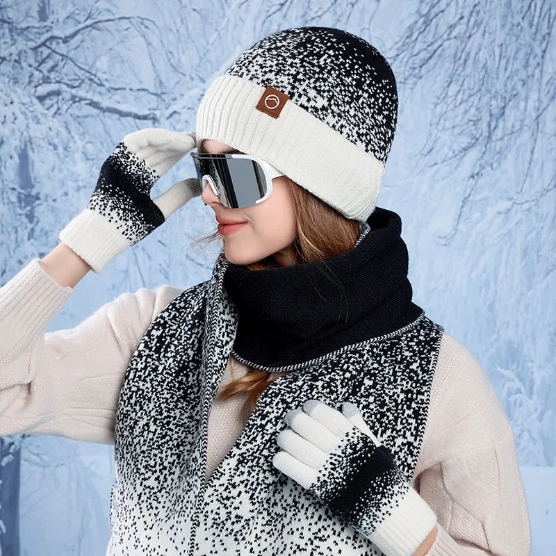 2025 Womens Winter Knit Beanie Hats & Touchscreen Gloves display picture 1