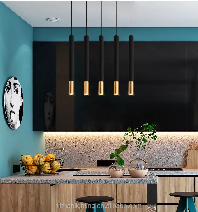 Modern Aluminum Long Tube Light Pendant Hanging Lamp Cylinder Chandelier Kitchen Bar Led Pendant Light