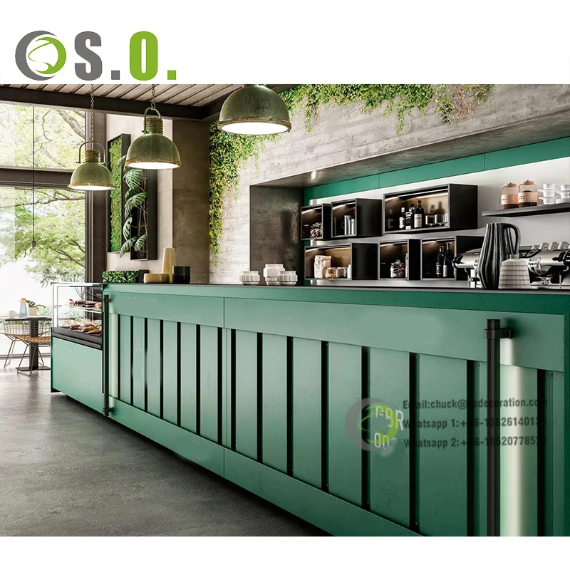 Baking Paint Modern Counter Coffee Sandwich Shop Design Restaurant Wooden Bar Counter Table
