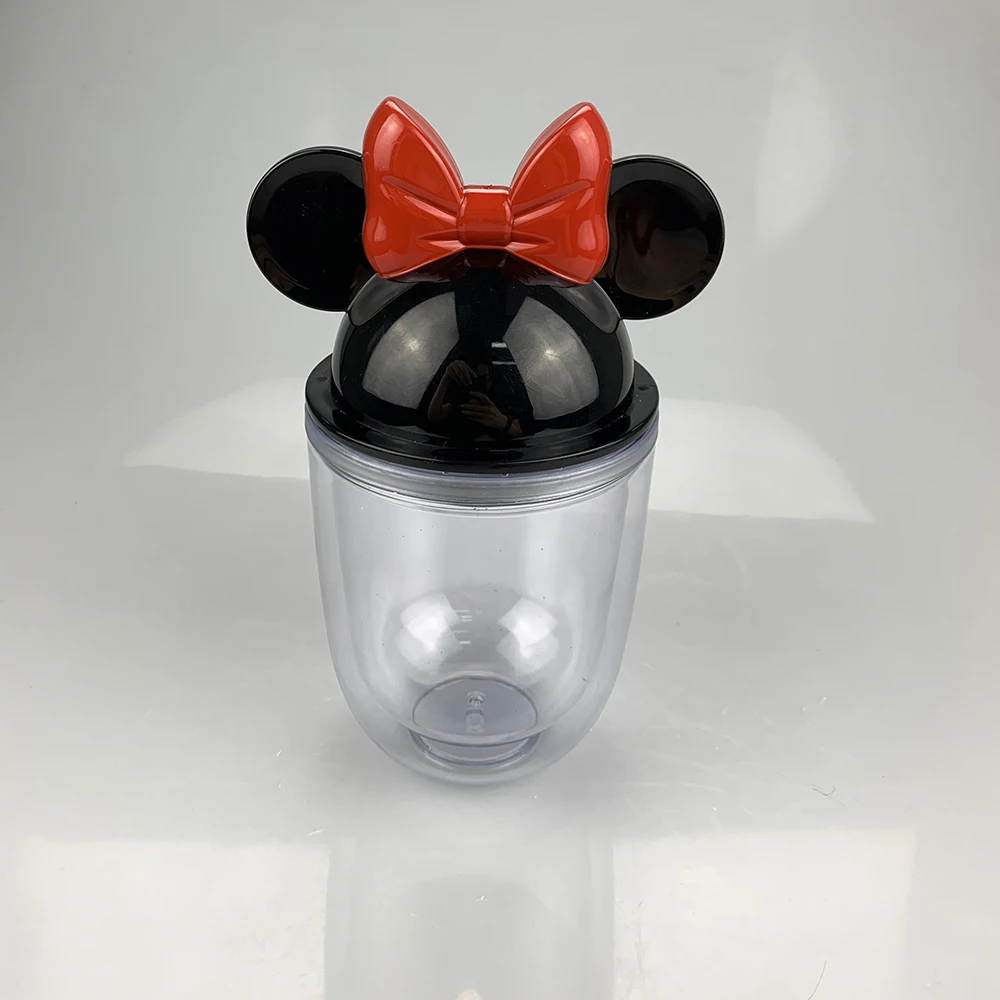 2023 Promotional Gifts Children Cartoon 16 OZ Mouse Ear Shape Dome Lid  Clear Acrylic Plastic Tumbler Cups With Straws