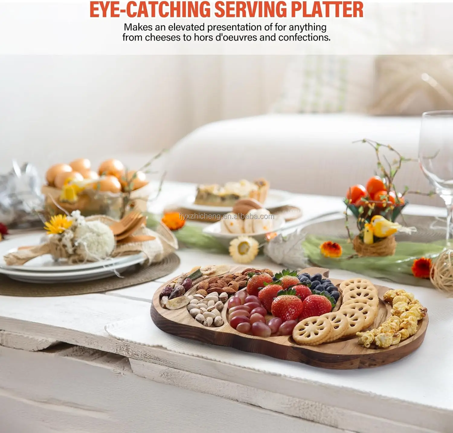 product pumpkin shaped wooden divided serving platter   charcuterie board for fruit snack  nut christmas party serving tray-4
