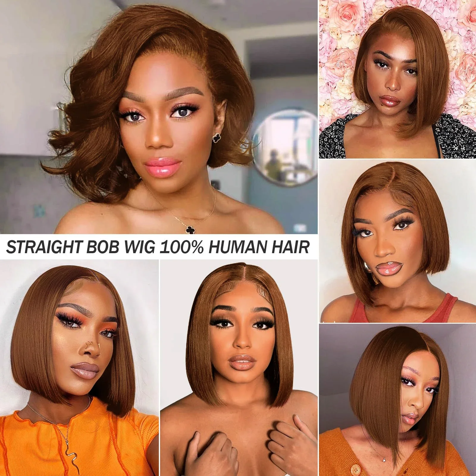 Parrucche Bob Corte Marrone Cioccolato Frontale In Pizzo Brasiliano Lisci Capelli Umani Per Le Donne_voghion.com