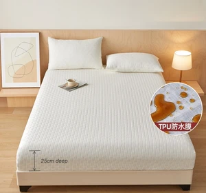 Waterproof Waffle-weave Mattress Cover Polyester Solid Color  Deep Pocket Soft Fitted Sheet
