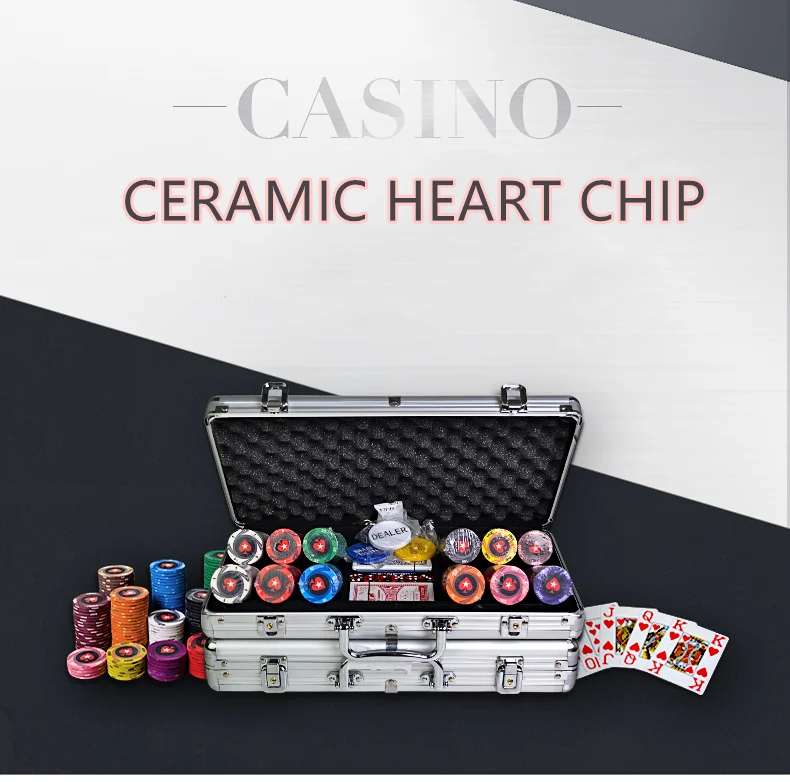 Набор глиняных покерных чипсов высокого качества с черным круглым углом в алюминиевом