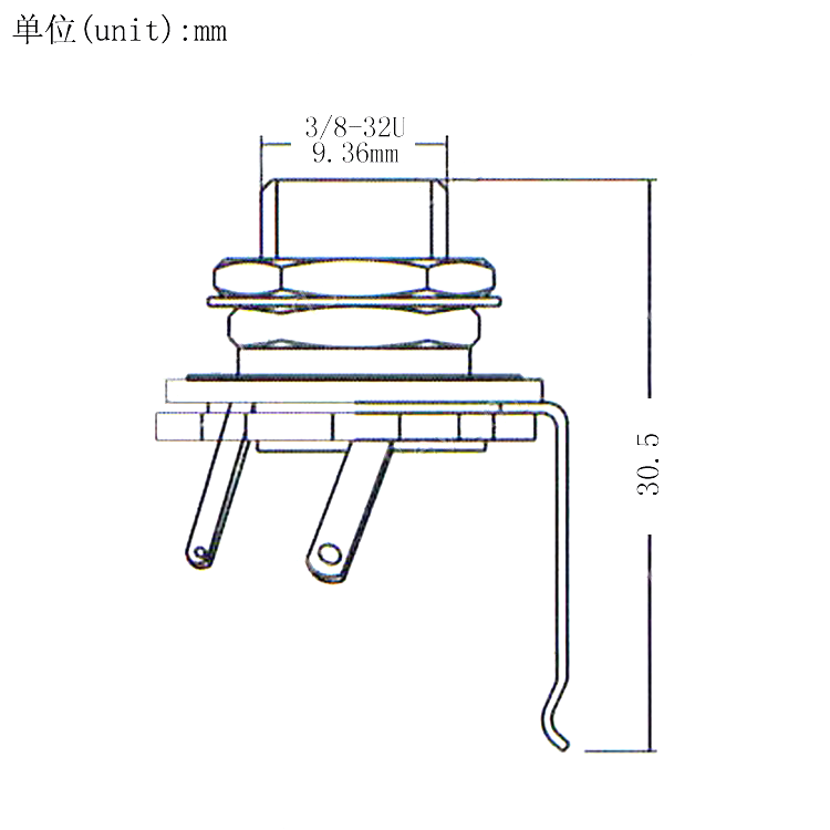 2x Jack Femmina Mono 1/4 Pollice (6,35mm) In Ottone Per Chitarra E Basso KAISH