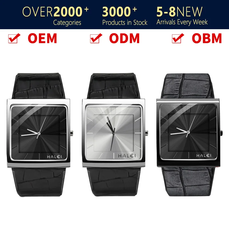 STAR RUDDER Rectangular Genuine Leather Wrist Watch Quartz Black Silver Watch Top Quality Fashion Waterproof Quartz Mens Watch