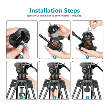 Neewer 75mm Bowl Adapter,Metal Half Ball Flat to Bowl Adapter Convert with 3/8-inch Screws Mount on Tripod and Fluid Head product image