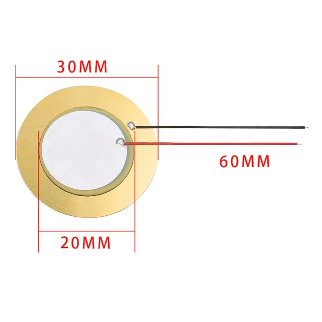 30T 30MM 2.6khz Piezoelectric Ceramic Buzzer Element Piezo Ceramic Brass Wafer Plate With Wire Acoustic Components