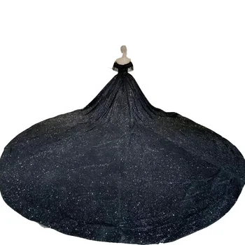 Ball Gown Wedding Dress Luxury shiny fabric black Lace Women Vintage Fashion Custom Element long trailing gown