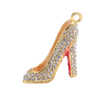 High Quality 3D Design Metal Alloy Pink Red Black White Clear CZ Diamond Women High heels Shoe Charm Pendants