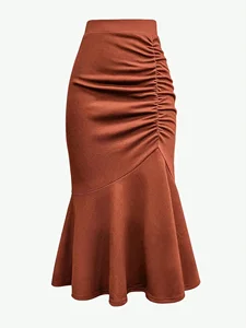 Women's Casual Chic Elegant Dresses Women Custom Breathable A-Line Fishtail Wavy Hem Midi Skirt Natural Chiffon