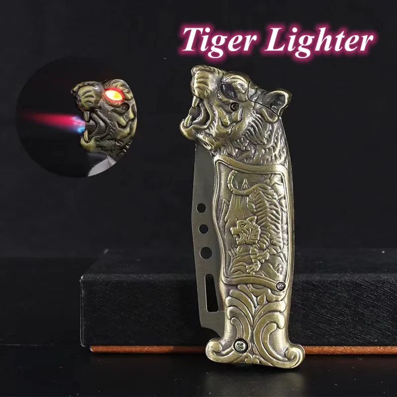 Metal Creative Dragon Tiger Gas Lighter Red Windproof Refillable