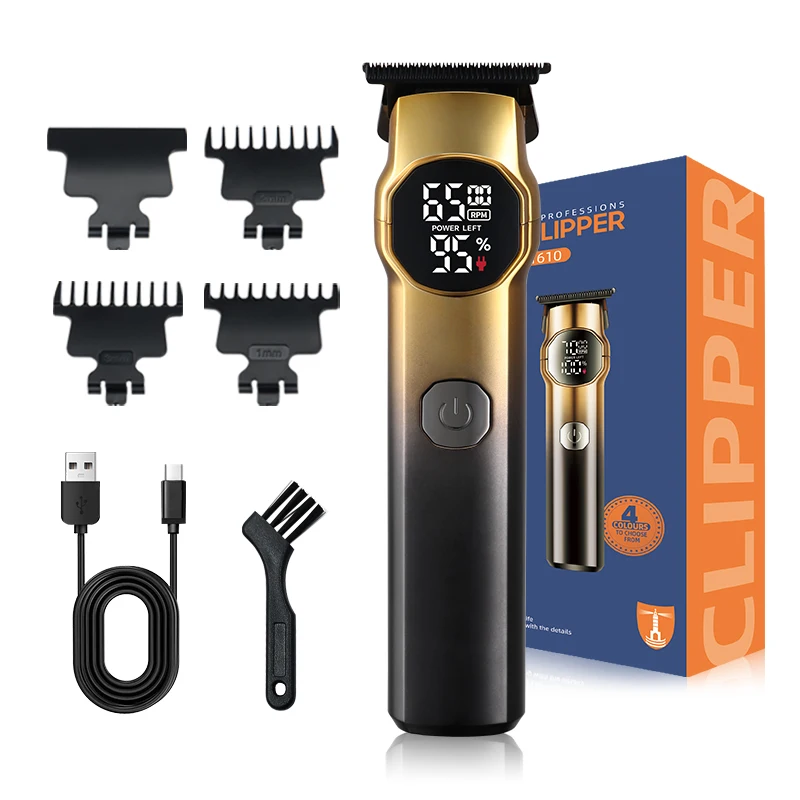 New Rechargeable Stainless Steel Blade Electric Beard Trimmer with Adjustable Lengths and LCD Display for Household & Hotel Use