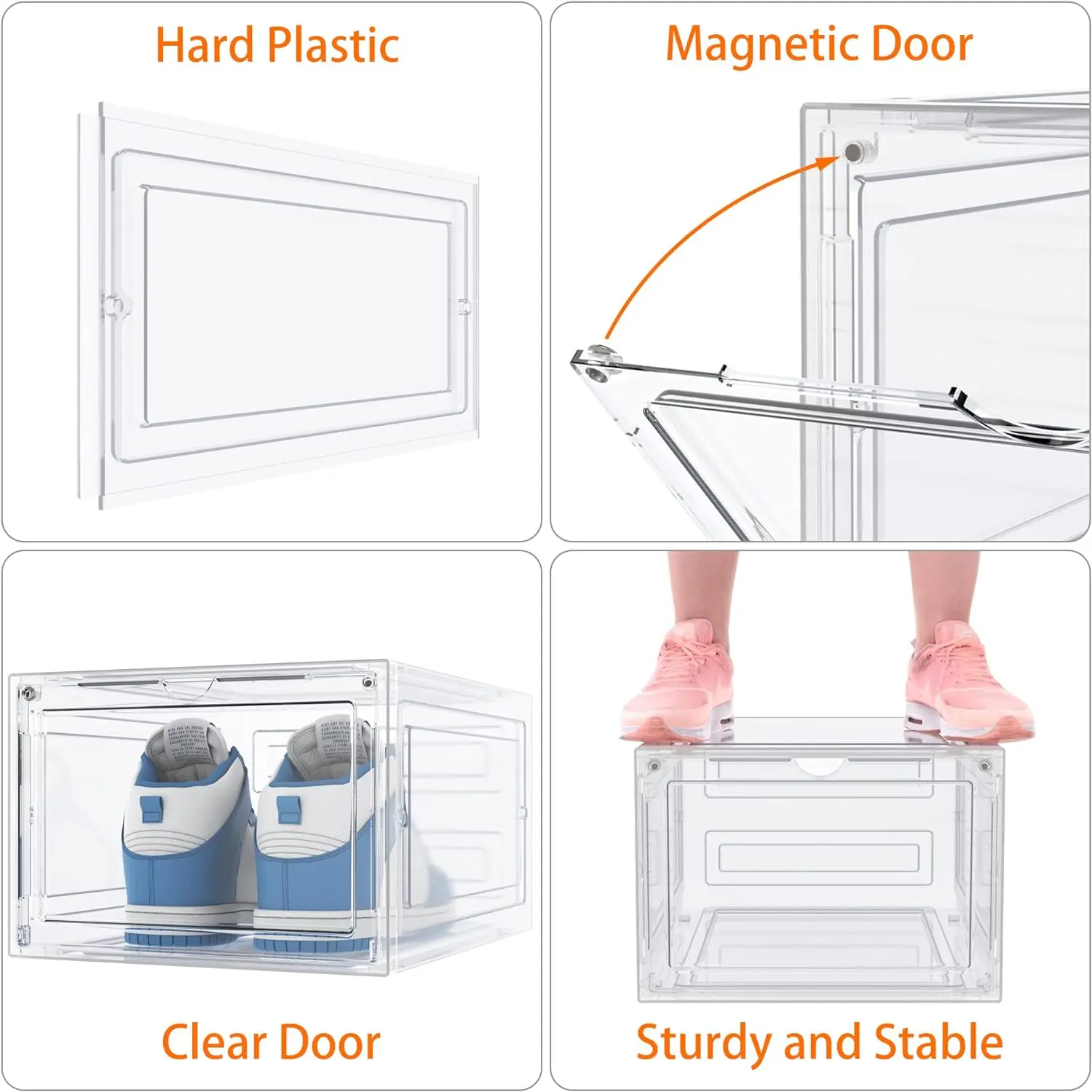 Plastic Shoe Box Clear Hard Display Shoe Organizer Stackable With Lids Large Capacity and Fashion