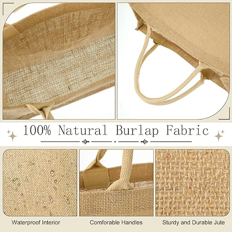 Wholesale Custom Factory Eco-Friendly Recycled Printed Burlap Handbag Natural Reusable Jute Tote Bag for Shopping