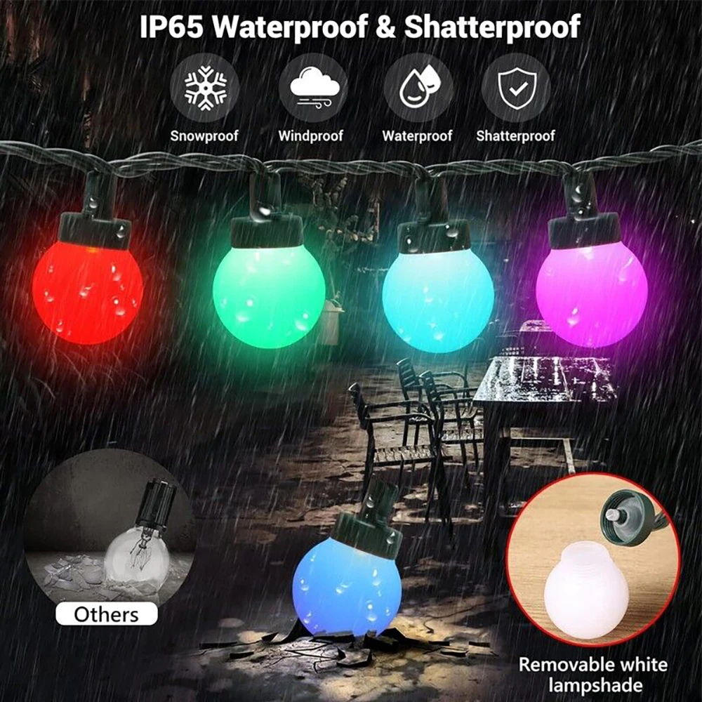 Tuya Wifi RGBIC Smart Outdoor String Lights IP65 Waterproof Shatterproof Plastic G50 Bulb Hanging Decorative Party Led Lights