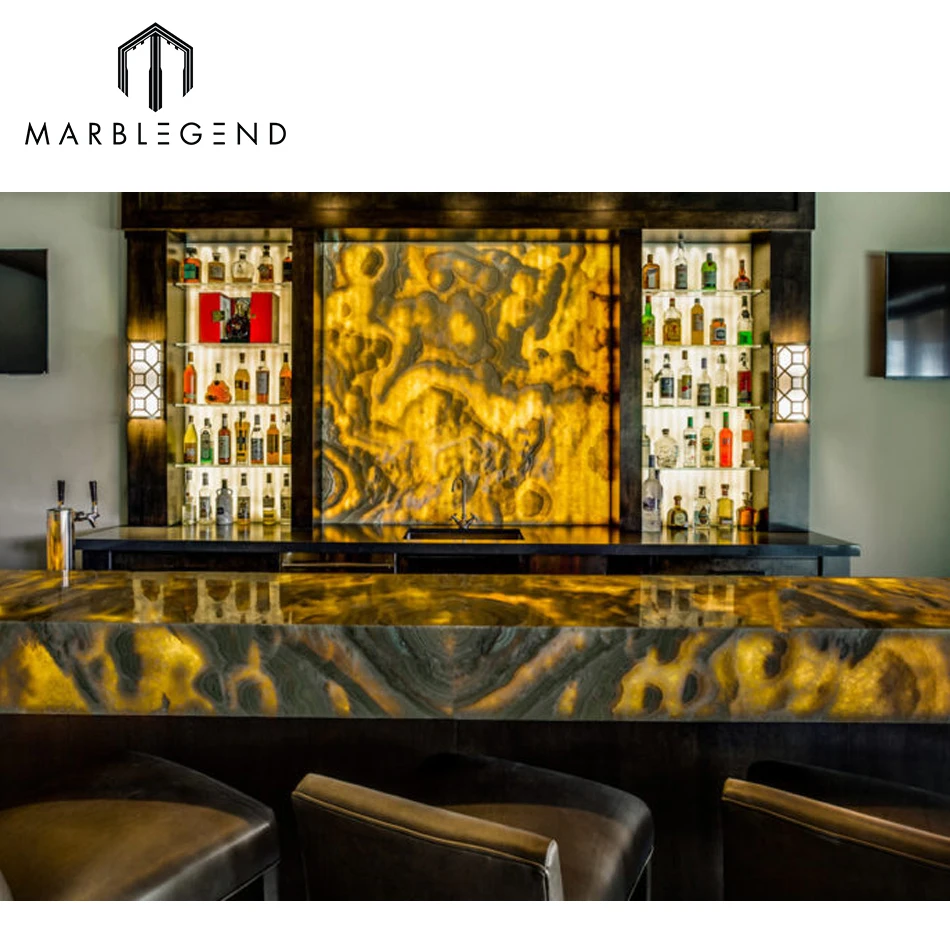 Living Room Backlit Wall Cladding Design Natural Yellow Bubble Orange Onyx Slab