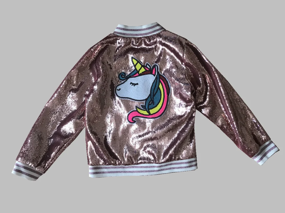 Sparkle Rose Gold Sequin Varsity Jacket Unicorn Crystal Rainbow Kids Bomber Jacket