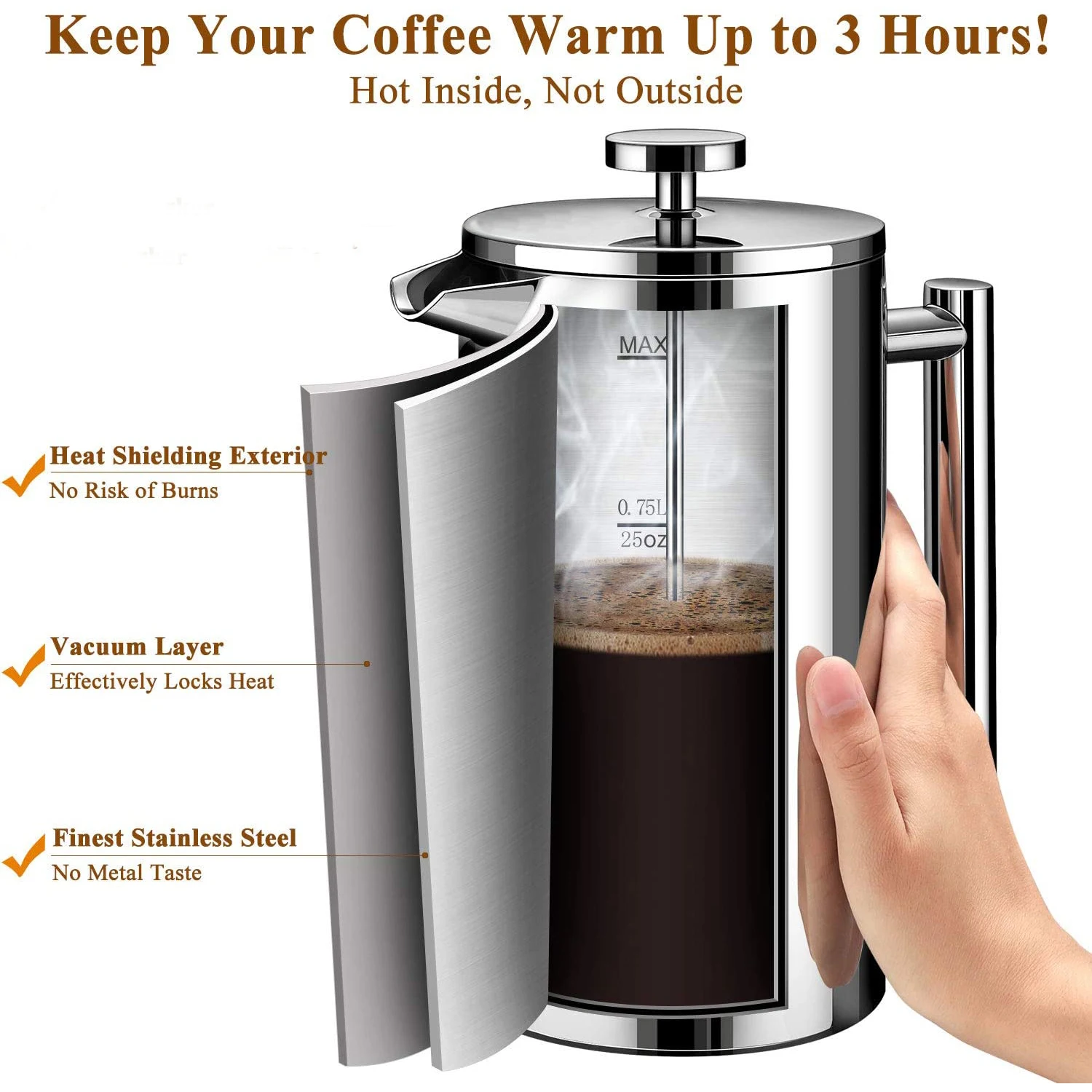 Stainless Steel French Press Modern Sustainable Coffee Maker